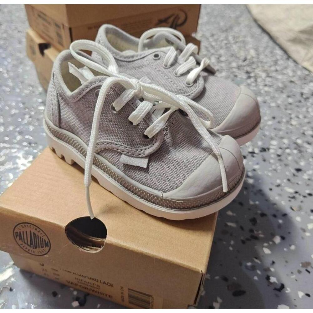 Palladium Shoes Sneakers Pampa Oxford Lace Vapor White Grey Canvas Toddler 5 New